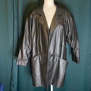 Knee Length Vintage Leather Trench Coat
